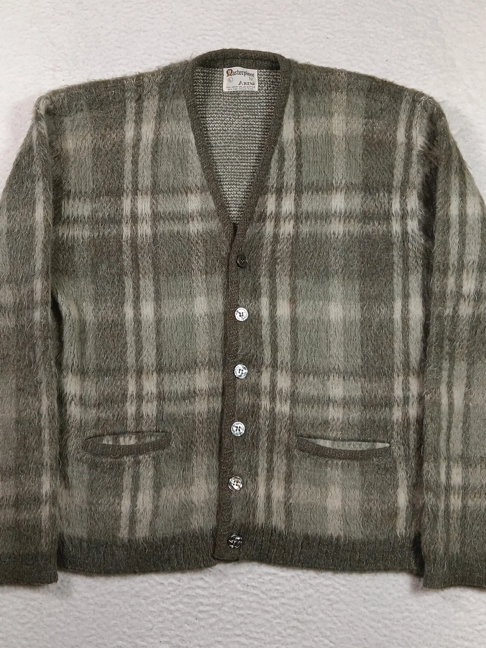 Vintage 60s Masterpiece Cardigan Mens Large Mohair Orlon Shaggy Kurt Cobain